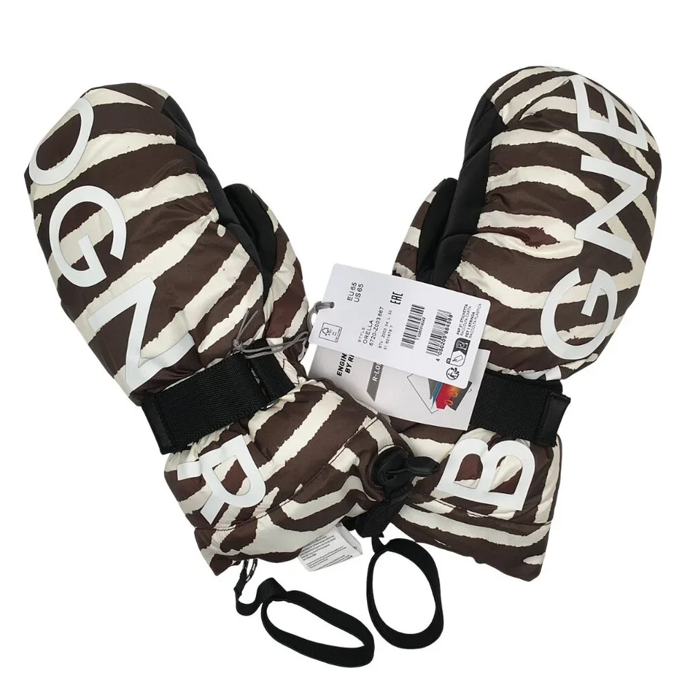NEW Bogner Orella Winter Ski Mittens! Zebra Print Brown & Creme Limited Edition